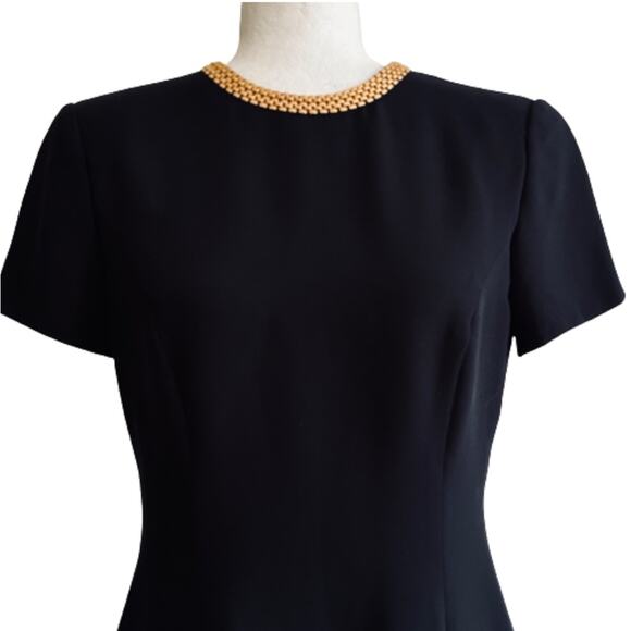 David Warren Dress Black Gold Metal Neckline Cap Sleeve Formal Midi Dress Size 6 - Picture 4 of 12